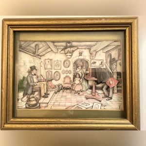 Vintage Anton Pieck Framed 3D cut paper art